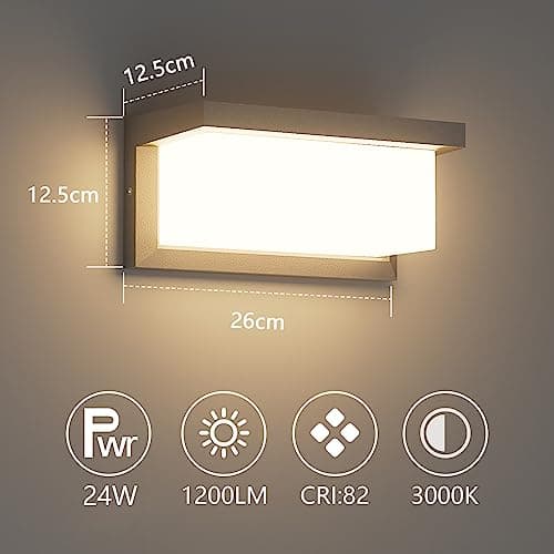 Klighten 2 Piece 24W LED Extérieure Applique Murale, 3000K, IP65 Applique murale étanche, Applique murale en aluminium pour l'intérieur, l'extérieur, la cour, etc. Anthracite