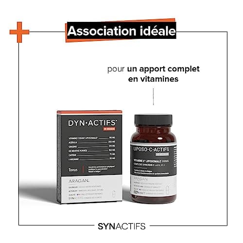 ARAGAN - Synactifs Lot de 2 Dynactifs - Complément Alimentaire Anti-Fatigue - Ginseng, Acérola, Caféine, Vitamine C et Menthe Poivrée - 60 gélules - 1 mois de prise - Fabriqué en France