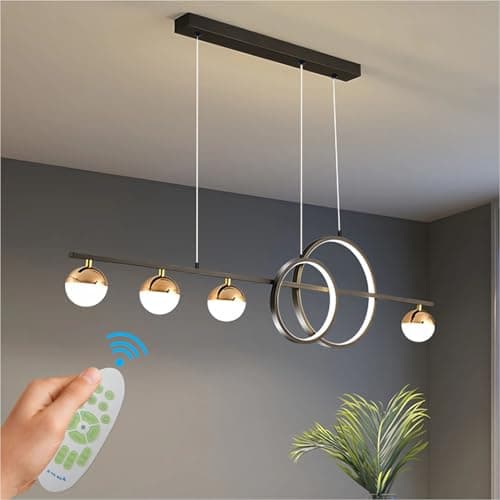 WHLL Suspension Luminaire LED Moderne Lustre Cuisine Dimmable Luminaires Intérieur Salle à Manger Hauteur Reglable Suspensions D'éclairage Intérieur Lustre Salle à Manger avec Telecommande Noir 95cm