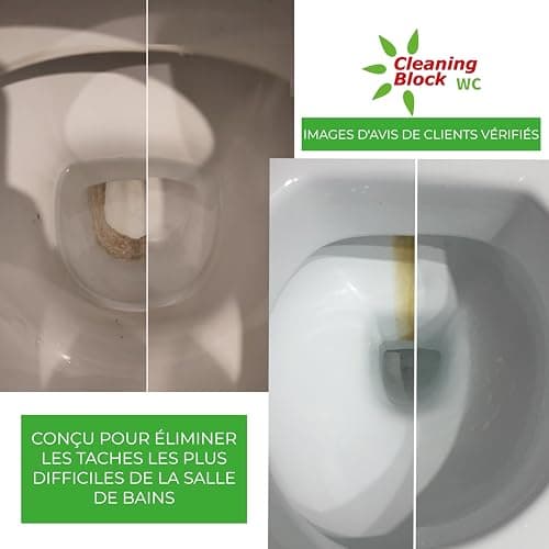 Cleaning Block WC 1008EI - Élimine efficacement les Taches de Calcaire, le Tartre et toute Saleté Incrustée sur Toilettes, Lavabos et Baignoires - 4 Barres de Nettoyage