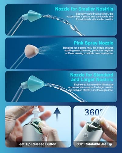 Machine de nettoyage des sinus, machine de rinçage nasal sans fil pour soins nasaux, kit électrique d'irrigation nasale Neti Pot pour adultes et enfants – Livré avec 3 embouts