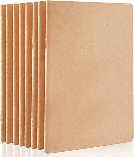 feela 8 PCS Carnet de Notes Non Ligné Couverture Kraft, Journal à Couverture Kraft Souple A5, Cahier Kraft Marron Notebook, Carnet de Notes A5 pour Etudiants pour Plans Notes, 60 Pages, 14x21cm