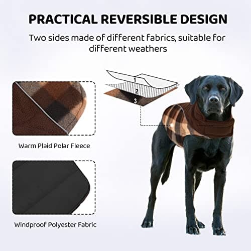 CITÉTOILE Manteau Chien Coupe-Vent, Manteau Veste pour Chien d'hiver Réversible, Veste vêtement d'hiver Chaud pour Chiens Petit Moyen Grand, Réfléchissants, Manteaux Polaire Chien, Marron, XS