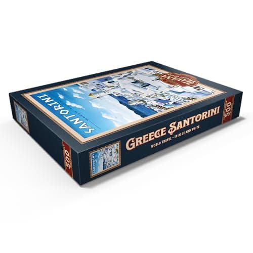 MyPuzzle Greece Santorini - in Blue and White, Vintage Travel Poster - Premium 500 Pièces Puzzle - Collection spéciale MyPuzzle de Havana Puzzle Company
