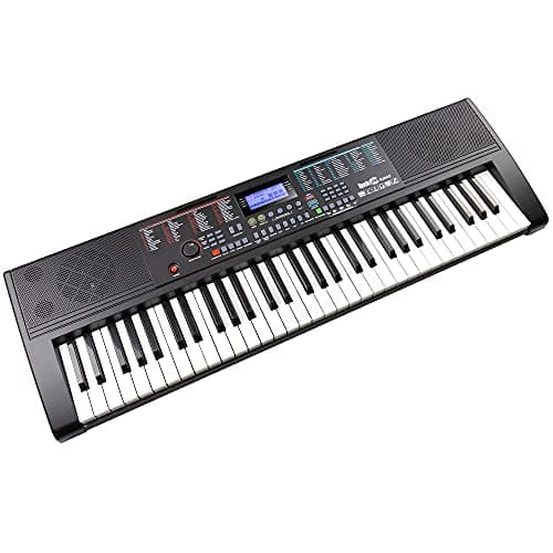 RockJam RJ660 Kit Clavier Piano 61 Touches, 600 Sons, Support et Banc | Synthétiseur débutant 61 touches avec 600 sons, support, banc, casque, autocollants de notes et cours Simply Piano