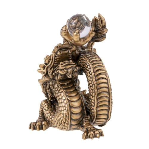 lachineuse - Figurine Grand Dragon Chinois - Statuette Dragon Feng Shui - 15 x 12 x 9,5 cm - Symbole de Protection & Bonheur - Décoration Asiatique Chinoise - pour Bureau, Maison - Coloris Doré