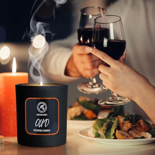 AROMATIKA trust the power of nature Bougie Parfumée Oud 200g - Bougie Aromathérapie - Bougie de Cire de Soja - Désodorisant pour la Maison - Bougie Parfumée en Jarre - Cadeau pour Hommes