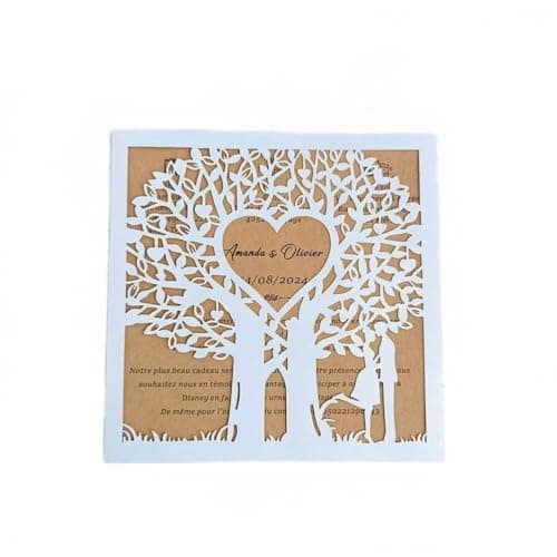 MillaSaw Carte de mariage romantique invitation faire-part arbre d'amour cartes découpées au laser 20 sets (blanc)