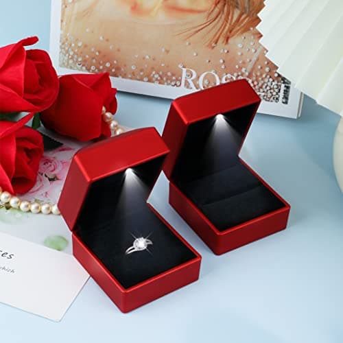 iSuperb 2PK Light LED Anneaux Boîte à Bijoux Boucles D'oreilles Anneau Coffret Cadeau Fiançailles Bague De Mariage Boîtes Présentoir De Bijoux Étui Organisateur Jewelry Ring Box (Rouge)