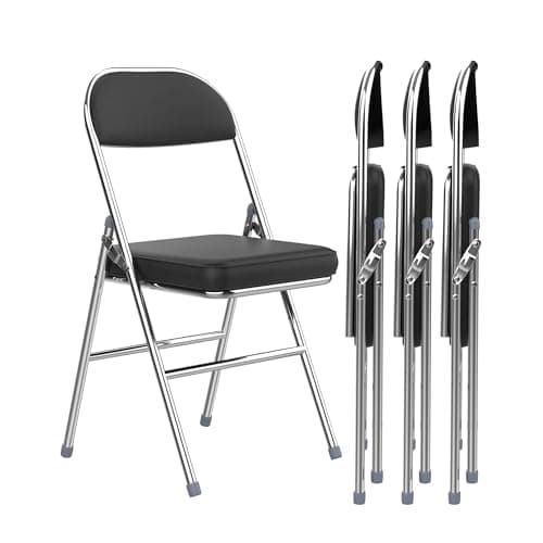 Lot de 4 chaises Pliantes chaises de Salle à Manger Confortables en Cuir avec Coussin épais - pour Cuisine, intérieur, extérieur, Salle de conférence - Noir | Chaise pliante en cuir, chaises de salle à manger pliantes pour cuisine, intérieur, extérieur, salle de conférence