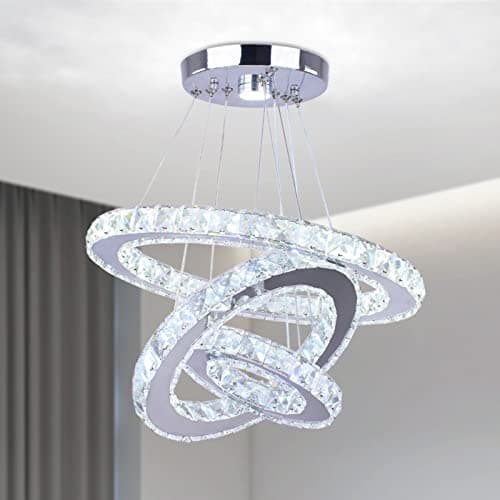 Cainjiazh Lustre moderne en cristal 3 anneaux LED ronds Lustre pendentif DIY en acier inoxydable ajustable Lustre plafonnier pour salle à manger chambre à coucher salon (Cool White)