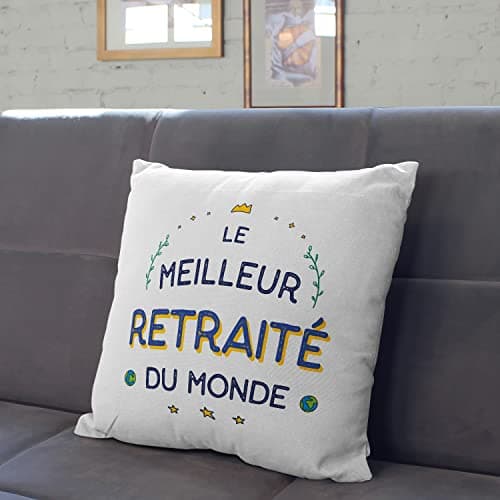 Mugffins Coussins/Oreillers avec Rembourrage pour RETRAITÉ Homme - 40x40 cm - en Français - Meilleur du Monde - Cadeau Original pour RETRAITÉ