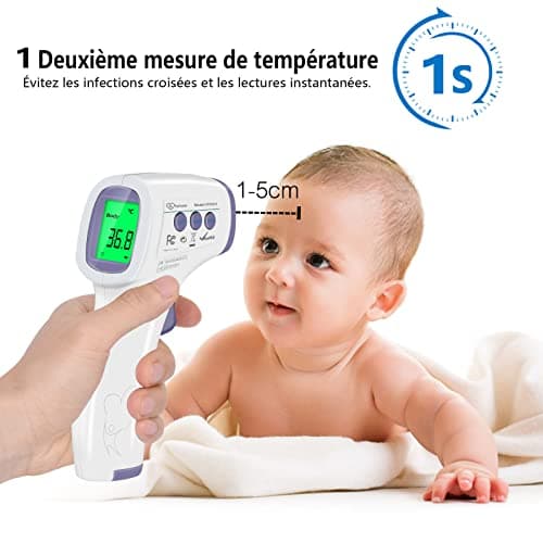 Thermomètre Frontal Adulte, Thermometre Infrarouge pour Enfant, Thermometre Numérique sans contact, Écran LCD, Fonction Mémoire, Mode Objet et Corps, Alerte Fièvre, Mesures Rapides et Précises