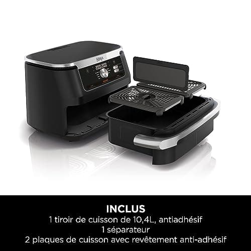 NINJA Foodi FlexDrawer Air Fryer 2 Compartiments Avec Séparateur Amovible, Grande Capacité 10.4L, Air Fryer 7-en-1, Max 240°C, Pièces Antiadhésives Amovibles Lavables Au Lave-Vaisselle, Noir