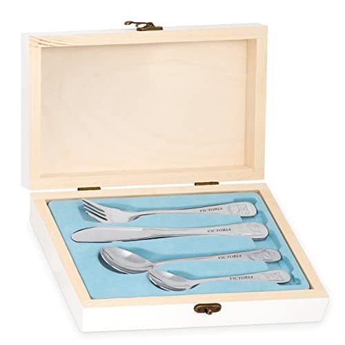 Maverton Set de couverts de table avec prénom dans boîte en bois imprimée - Thème Animal - Cadeau bapteme personnalisé - Couvert bebe - Couvert enfant - Cadeaux bébé - Coutellerie gravée - Photo 5