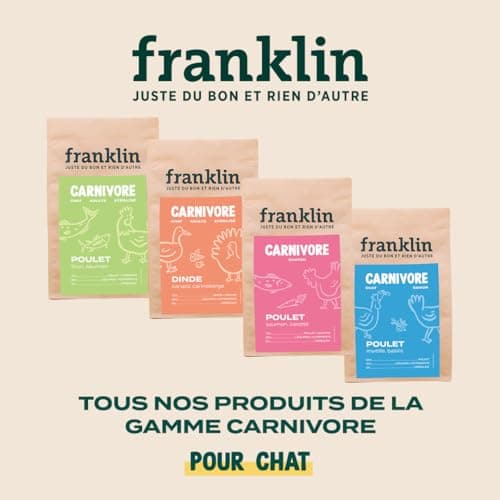 FRANKLIN - Croquette pour Chat Adulte Stérilisé - Gamme Carnivore - 70% De Viande & De Poisson - Croquettes sans Céréales - Riches en Protéines - Fermeture Intégrée - Taille 9mm - 3 kg
