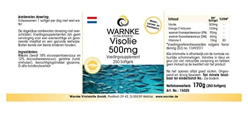 Gélules d'Huile de Poisson 500 mg - 250 gélules molles - 30% d'omega-3 (EPA et DHA) | Warnke Vitalstoffe - Qualité des pharmacies allemandes