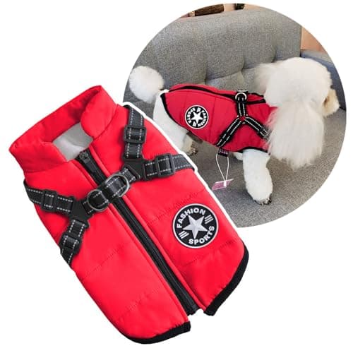 Gilet d'hiver pour chien avec harnais - Veste chaude et rembourrée pour temps froid - Vêtements pour chats, chiots et petits chiens