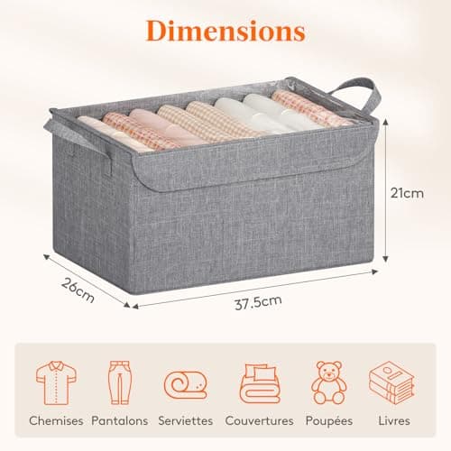 Lifewit Lot de 4 Boite Rangement en Oxford avec Couvercle Transparent, Rangement Dressing Armoire, Panier Rangement Pliable, Organisateur Placard, Vetement, Couverture, Livre, Jouet, Gris Clair, Petit