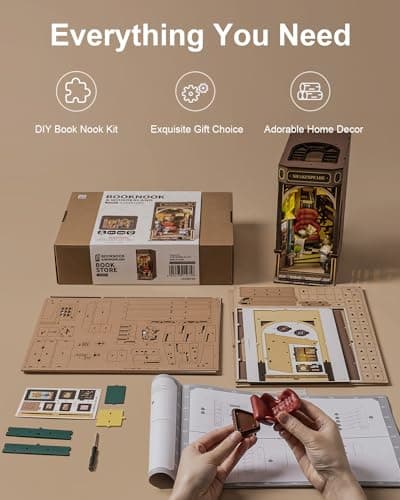 Rolife Book Nook Kit Maison Miniature à Construire Diy Maquette Adulte avec LED Lumières Décoration de Bibliothèque Livre Salon Booknook Puzzle 3D Bois Serre-Livres Diorama Idée Cadeau Femme (TGB07)