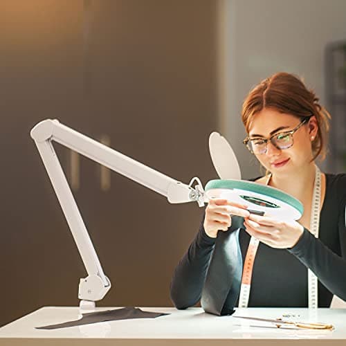 Lumeno LED Lampe loupe 7218GN avec lentille en verre de 127 mm, lampe de travail, convient pour cosmétique, les bricoleurs, aide à la lecture lampe grossissante, 8 dioptries Vert
