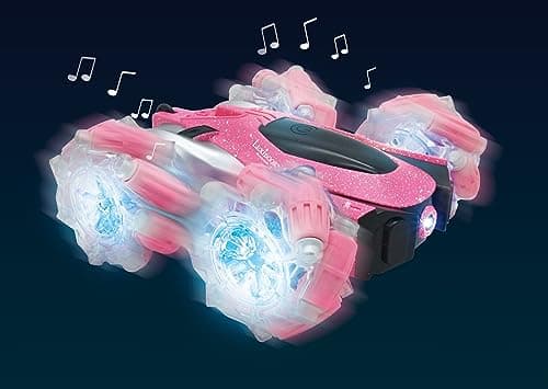 Lexibook Crosslander, Voiture radiocommandée lumineuse tout terrain, télécommande, rechargeable, jeu d'action électronique, Rose/Noir, RC21G