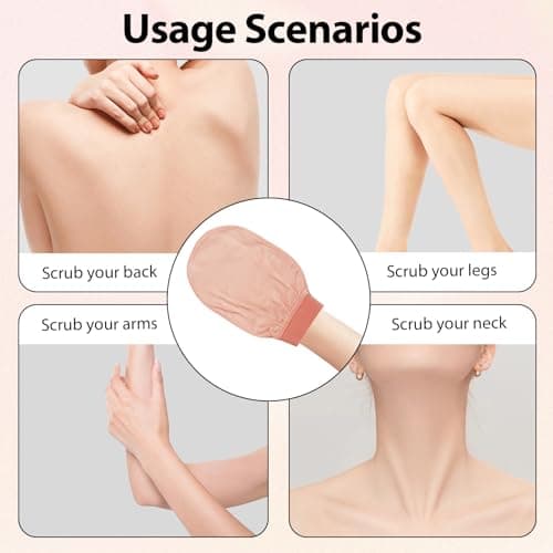 Lot de 2 gants exfoliants 3 en 1 en soie et 1 élastique pour cheveux en satin, gants exfoliants et gants 100 % soie pour enlever les peaux mortes