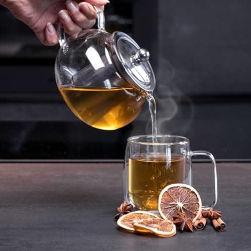 Intirilife Théière avec Filtre en Clair – 800ml Tisanière en Verre Borosilicaté avec Poignée Résistante à la Chaleur – Approprié pour Les Boissons Chaudes et Froides comme Le Thé, Le Café