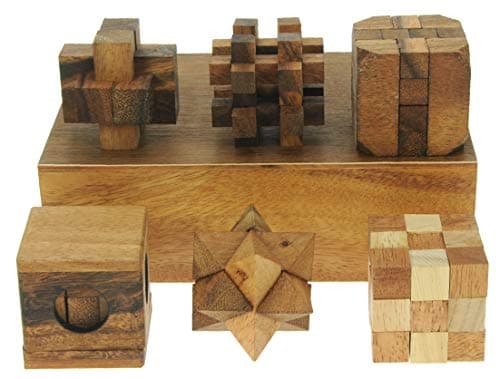 Casse-tête en Bois 3D de Namesakes® (x6) - Jeux de réflexion sur Le IQ - Défi de Table Original - Cadeau Amusant pour Les Adultes et Les Enfants - Boîte Cadeau en Bois Massif !