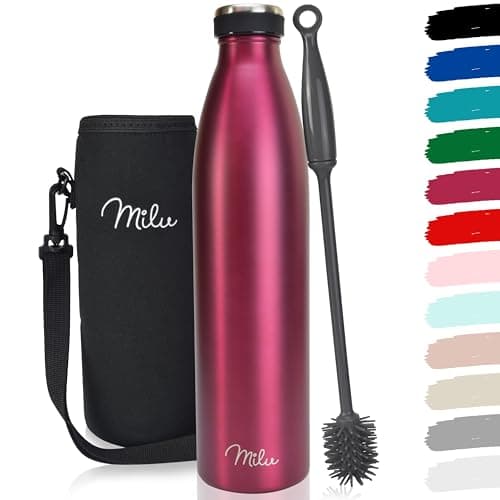 Milu Gourde en acier inoxydable 350 ml 500 ml, 750 ml, 1000 ml, 1,5 l – Bouteille isotherme, bouteille d'eau isolée, double paroi anti-fuite, convient aux acides carboniques (Berry, 1L)