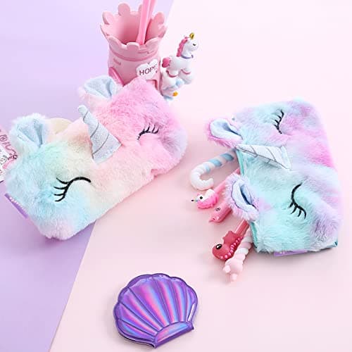 TOYESS Journal Intime Fille avec Cadenas, A5 Licorne Ensemble de Carnet Secret en Peluche Comprend une Licorne Cahier et une Licorne Trousse à Crayons, Cadeau pour Fille de 6 7 8 9 10 11 Ans, Violet