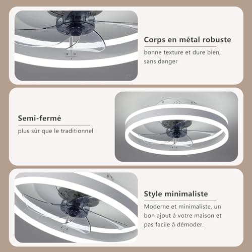 MOSSCO Silencieux Ventilateur Plafond 50 cm, Ventilateur de Plafond avec Telecommande, 6 Vitesses et vent Réversible,LED Dimmable, 3 Températures de Couleur en Option