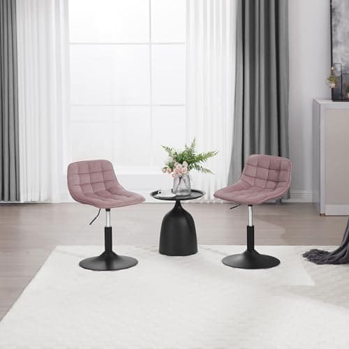 WOLTU 1 X Tabouret de Maquillage Tabouret Coiffeuse Réglable Chaise de Salle à Manger Chaise Travail Chaise Pivotante Velours pour Bureau Domicile Magasin, Hauteur Réglable de 38-49.5cm, Rose