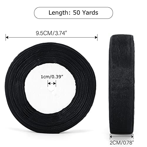 jijAcraft 2cm x 45M Ruban Organza, Noir Transparent de Ruban Organza, Rouleau de Ruban Organza, pour Emballage de Gâteaux Mariage Noël