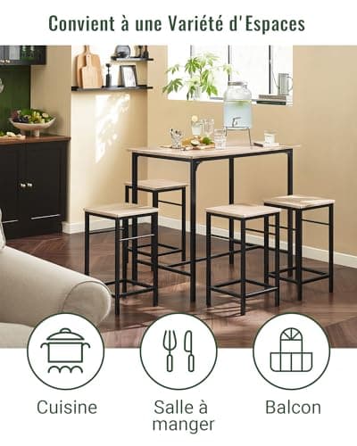 SoBuy OGT11-N Set de 1 Table + 4 Tabourets Ensemble Table de Bar Bistrot + 4 Tabourets avec Repose-Pieds Table Haute Cuisine