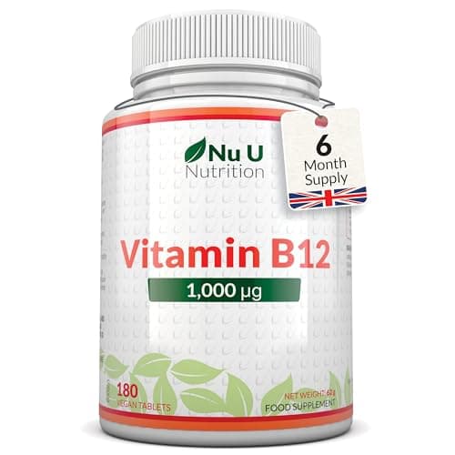 Vitamine B12 1000μg - Puissance Élevée de B12 Méthylcobalamine - 180 Comprimés Végétaliens (Approvisionnement pour 6 Mois) - Nu U Nutrition