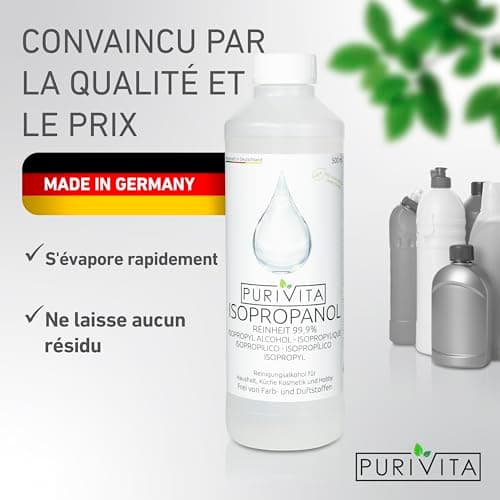 PURIVITA ISOPROPANOL - alcool de nettoyage - Alcool Isopropylique 99,9% - pour la maison, l'industrie, l'électronique - dégraissant + solvant - sans résidus - non conducteur - 500ml