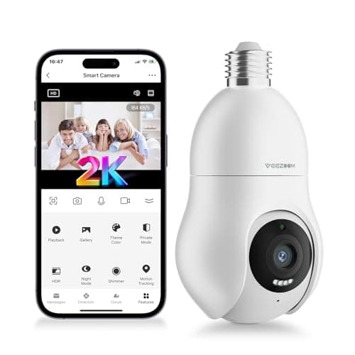 VEEZOOM 2K Ampoule Camera Surveillance WiFi, IP Caméra Ampoule Intérieur sans Fil de Lampe E27 avec Suivi Automatique, 30m Vision Nocturne Coloré, Discussions en Temps Réel, WS-D1