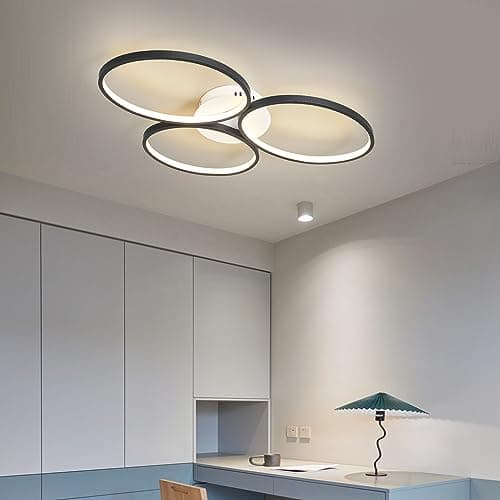 Hsyyz Plafonnier LED de salon,Plafonnier de chambre à coucher Lampe de salle à manger Plafonnier de salon,Moderne Lustre à intensité variable Cuisine Table à manger Lampe suspendue (Blanc + noir)