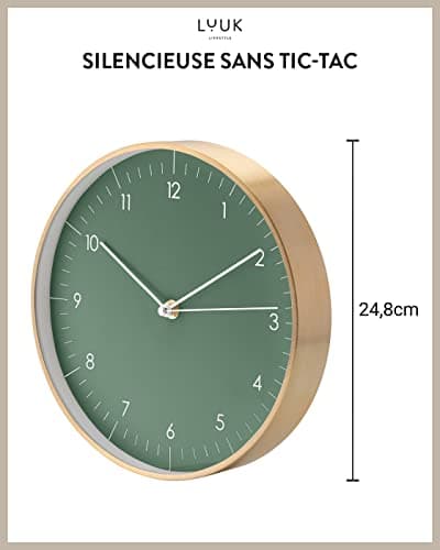 LUUK LIFESTYLE Horloge Murale à Quartz, Mouvement Silencieux, Vert Foncé