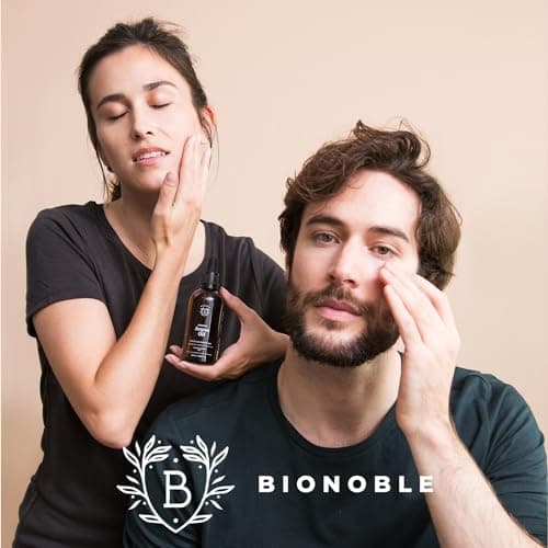Bionoble Huile d'Argan Bio 50ml + Pipette et Pompe - Bouteille en Verre - 100% Pure, Naturelle, Pressée à Froid - Huile Argan Cheveux Visage Corps - Pure Organic Argan Oil, Huile dArgan Cheveux