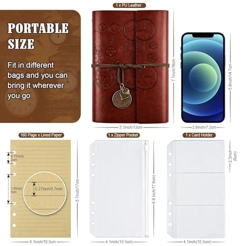 Carnet de notes en Cuir, Rechargeable Carnet De Voyage Agenda Vintage à spirales Avec papier ligné Journal Intime Cadeau pour fille et garçon, 18 x 13 cm Brun