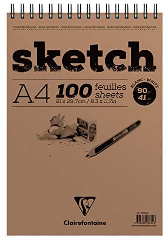 Clairefontaine 96604C Bloc Spiralé en-tête Papier Sketch - 100 Feuilles Papier Dessin Blanc au Grain Très Léger - Feuilles Détachables - A4 21x29,7 cm 90g