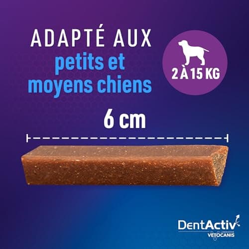 Vetocanis | Dentactiv | Stick Dentaire Chien | Friandises pour Chien Gourmandes | pour l'Hygiène et Santé du Chien | Riche en Viande | 85% de Boeuf | Recommandé par Les Vétérinaires | Chien 2 à 15 kg