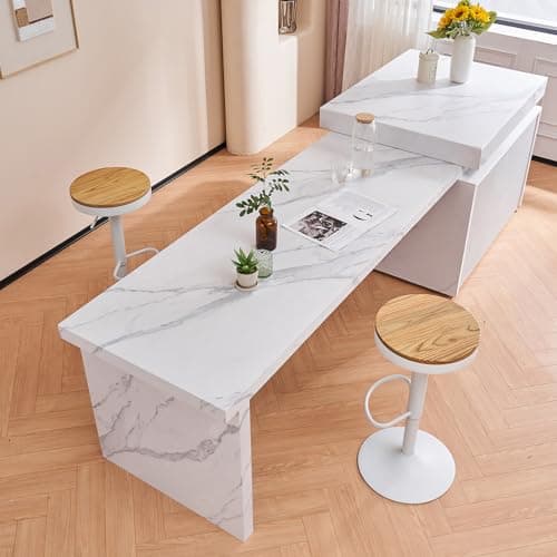 YOUNIKE Tabouret Bar Bois Rond Chaises Haute de Bar Assise Ilot Central Cuisine Siege Bar Lot de 2 Vintage Reglable Rotation Metal Pivotante Blanc