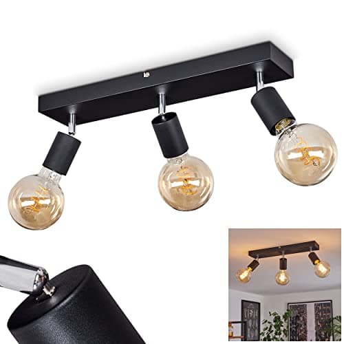 HOFSTEIN - Plafonnier Tulla, lampe de plafond en métal noir, lampe d'intérieur moderne à 3 flammes, têtes de lampe pivotantes et orientables, 3 x E27, sans ampoules