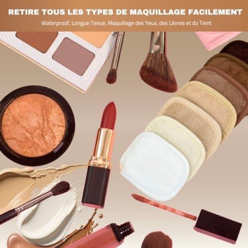 Belleaura - Lingettes Démaquillantes Lavables Réutilisables - 7 Pads Couleur Nude + Sac à Linge Offert - Nettoyage Exfoliant Visage Sans Produit, Démaquillage à l'Eau