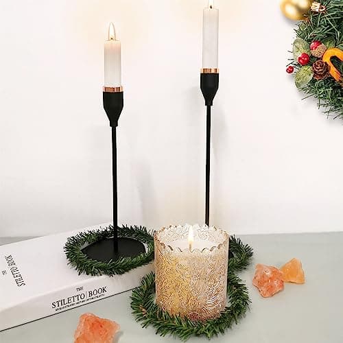 SNAILGARDEN Lot de 6 bougeoirs noirs pour bougies coniques, bougeoirs décoratifs en métal avec 6 couronnes de bougies pour dîner, mariage, fête, convient aux bougies de 1,9 cm d'épaisseur