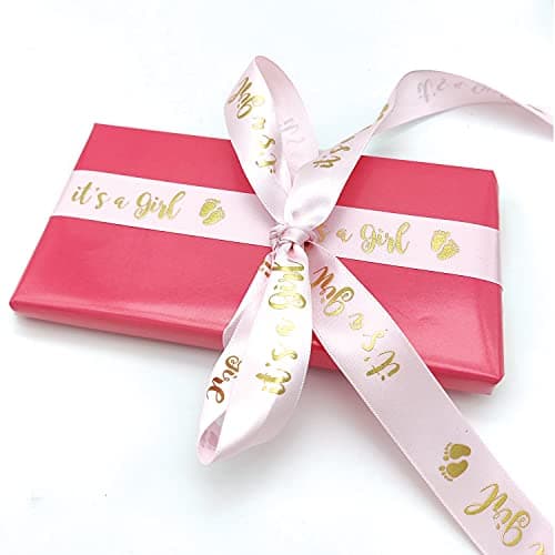 OLILLY - Ruban Rose en Satin pour Baby Shower - It's a Girl - Décoration de votre Fête Prénatale (It's a Girl 22mm)