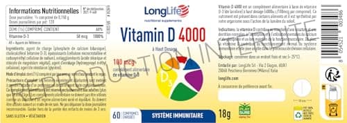 LongLife® Vitamin D 4000 ui | Haut dosage Vitamine D3 | Défenses immunitaires | Santé des os, dents et muscles | 4 mois de traitement | Végétarien et sans gluten
